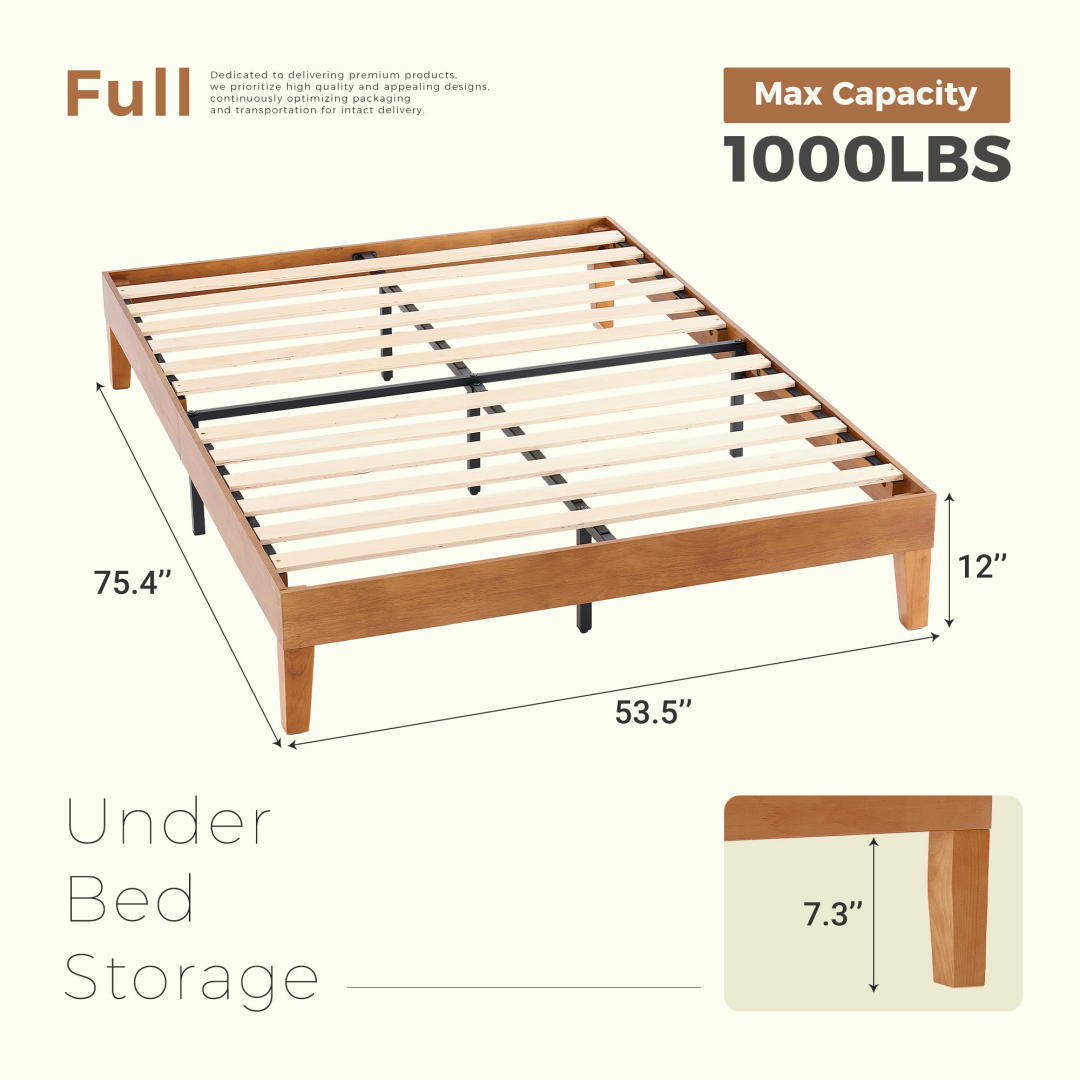 Solid Wood Platform Bed Frame – Queen, No Box Spring, Noise‑Free, view 6