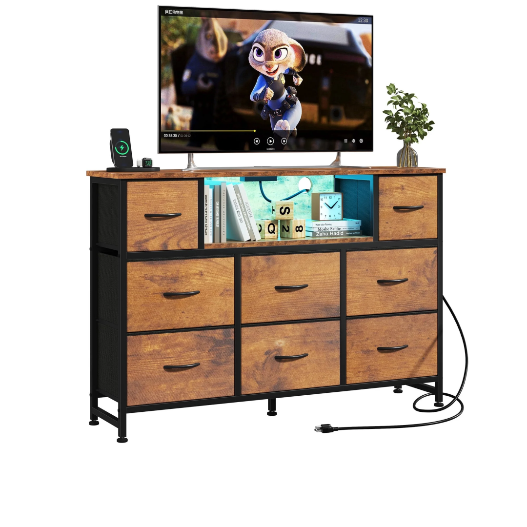 47-Inch LED TV Stand Dresser, 8 Fabric Drawers With Power Outlet & USB, view 4