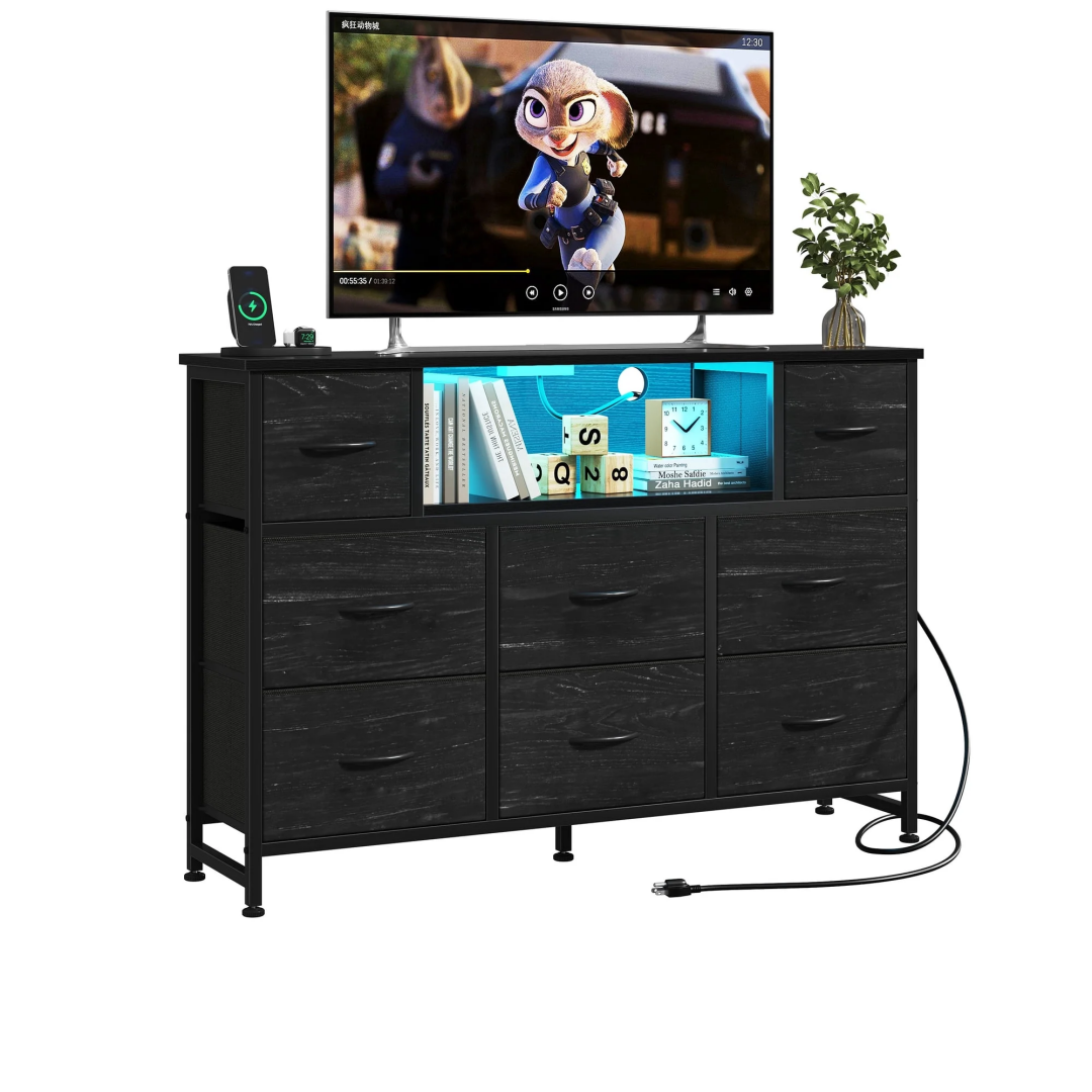 47-Inch LED TV Stand Dresser, 8 Fabric Drawers With Power Outlet & USB, view 6