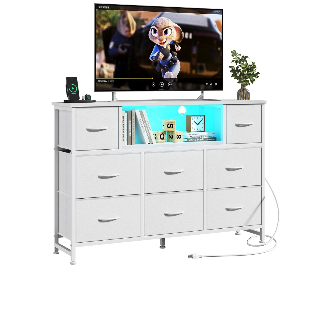 47-Inch LED TV Stand Dresser, 8 Fabric Drawers With Power Outlet & USB, view 7
