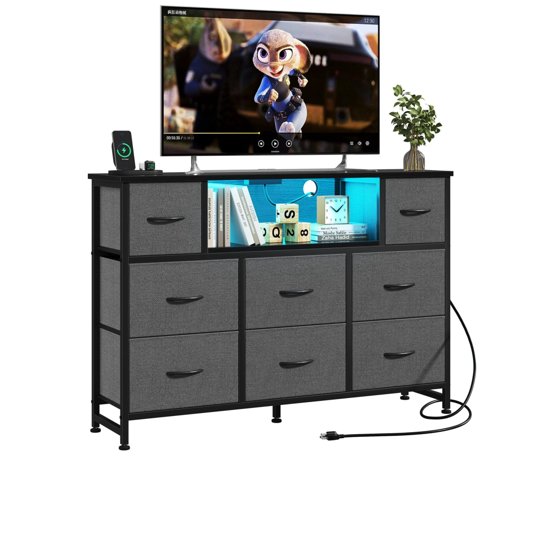 47-Inch LED TV Stand Dresser, 8 Fabric Drawers With Power Outlet & USB, view 8