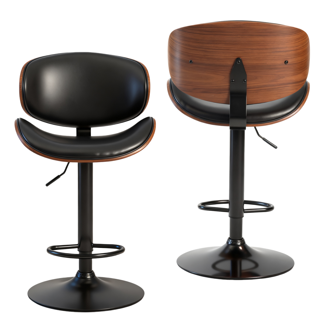 2‑Piece Swivel Bar Stools With Adjustable Height, PU Leather, Backrest & Footrest, view 4