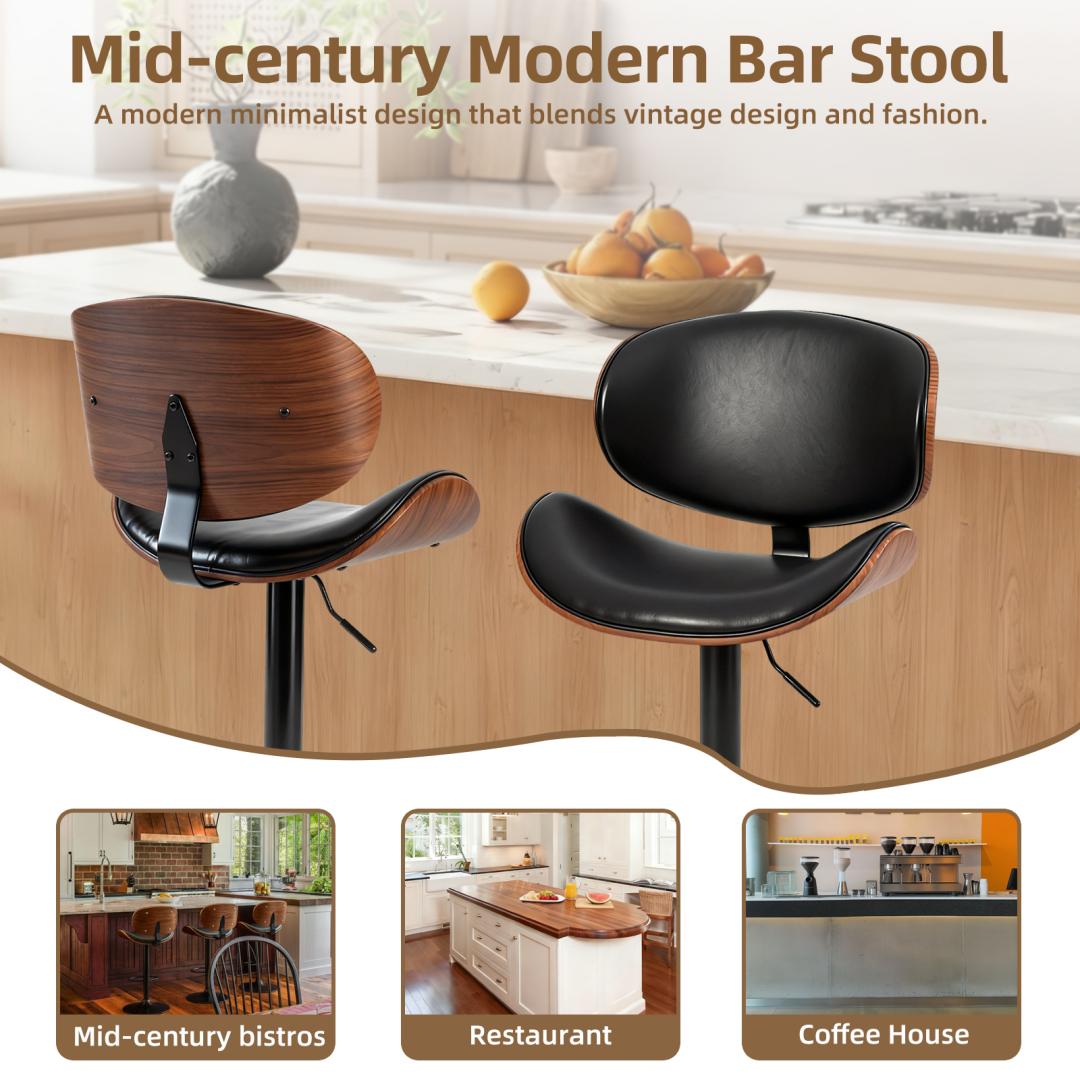 2‑Piece Swivel Bar Stools With Adjustable Height, PU Leather, Backrest & Footrest, view 5