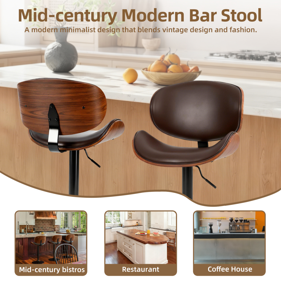 2‑Piece Swivel Bar Stools With Adjustable Height, PU Leather, Backrest & Footrest, view 6