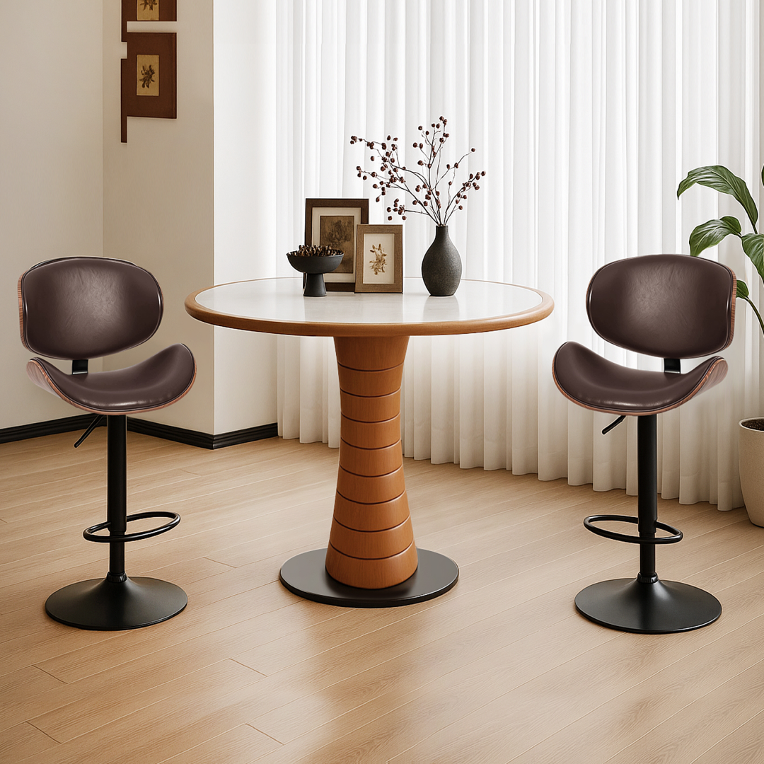 2‑Piece Swivel Bar Stools With Adjustable Height, PU Leather, Backrest & Footrest