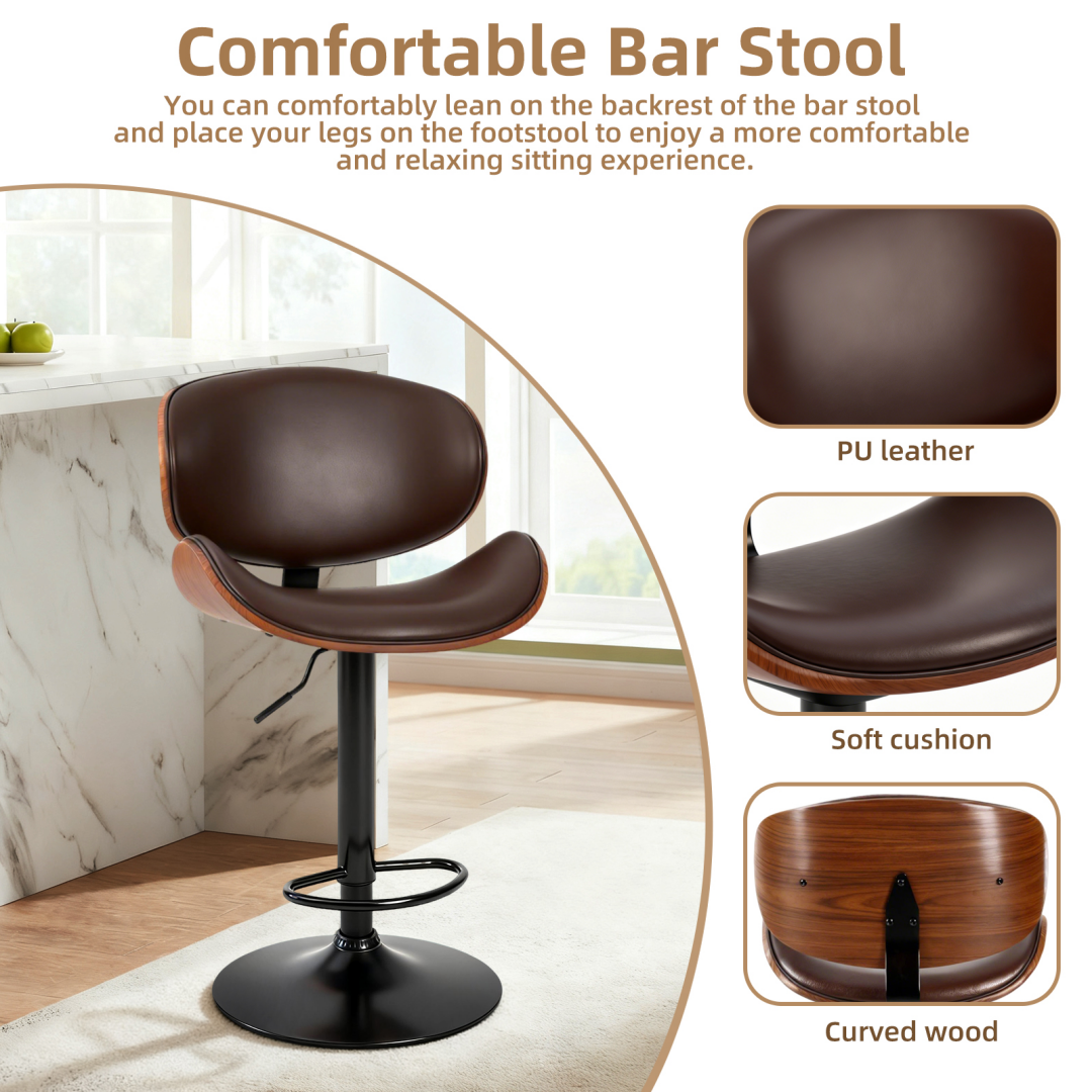 2‑Piece Swivel Bar Stools With Adjustable Height, PU Leather, Backrest & Footrest, view 8