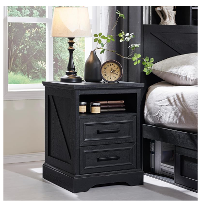 24‑Inch Wooden Bedside Table with Built‑In USB Charging – White/Black