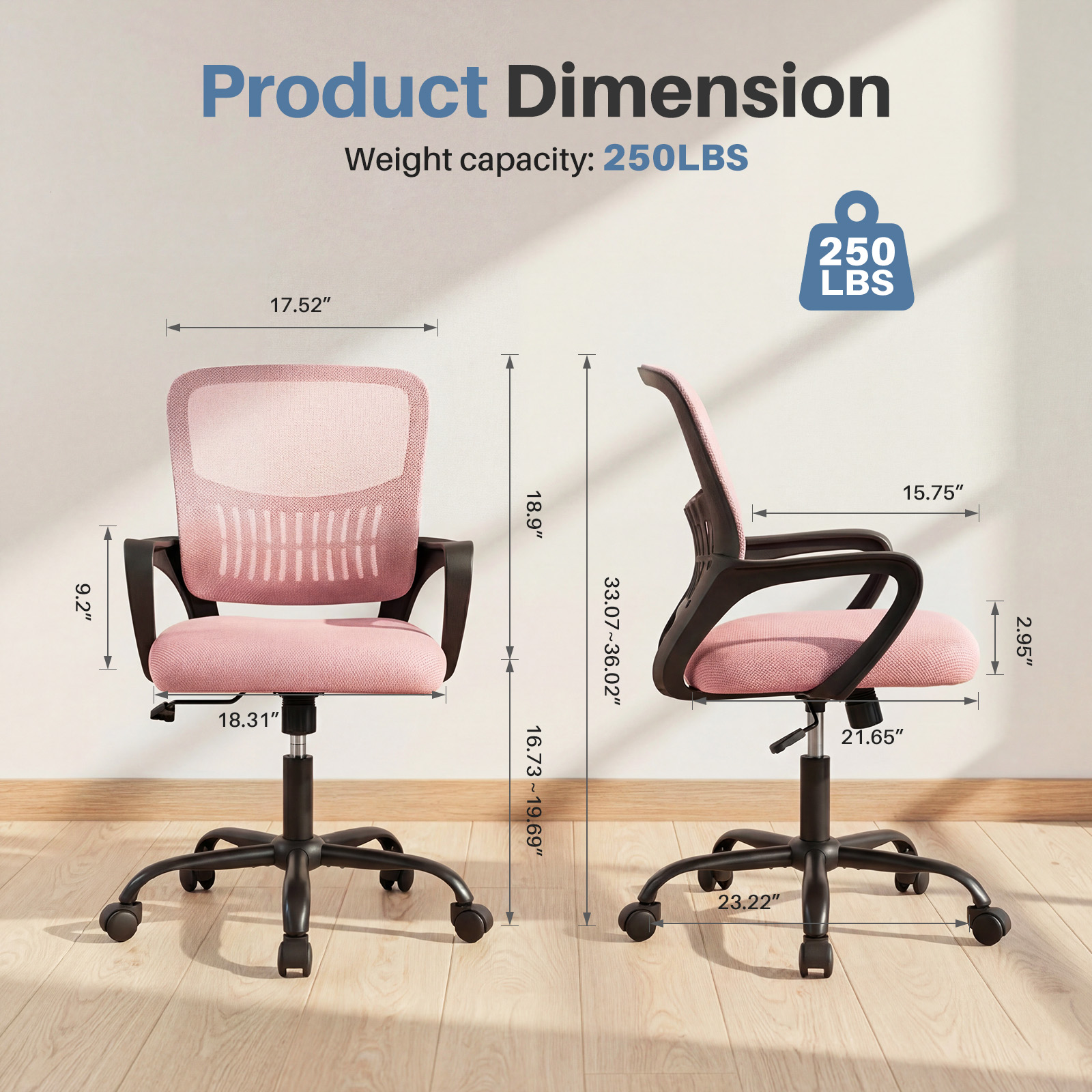 Ergonomic Office Chair with Height Adjustment, 360° Swivel, Recline, Footrest, view 5