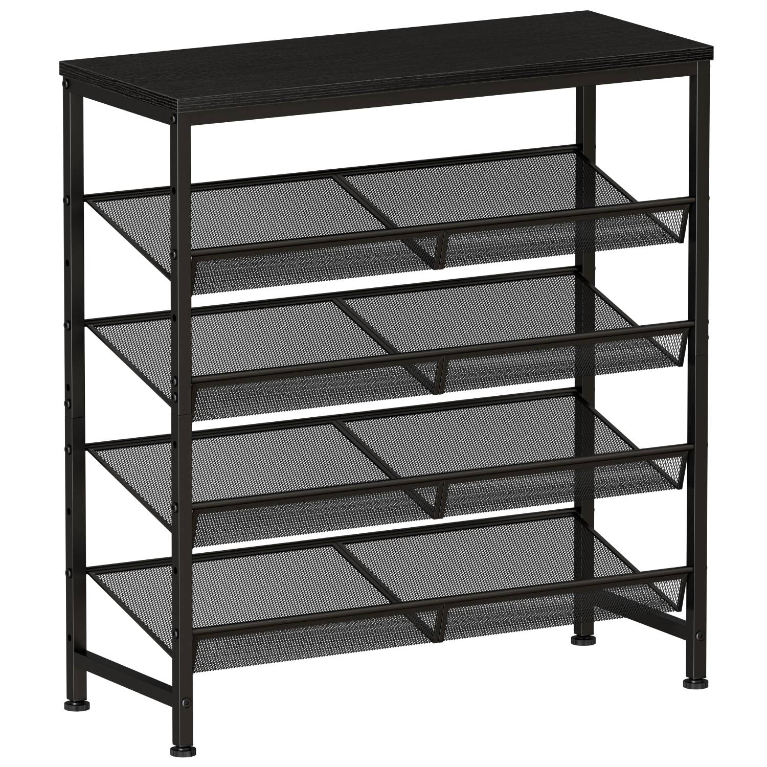 Industrial 5‑Tier Shoe Rack – Solid Wood Top, Adjustable Mesh Shelves, Leveling Feet, view 3