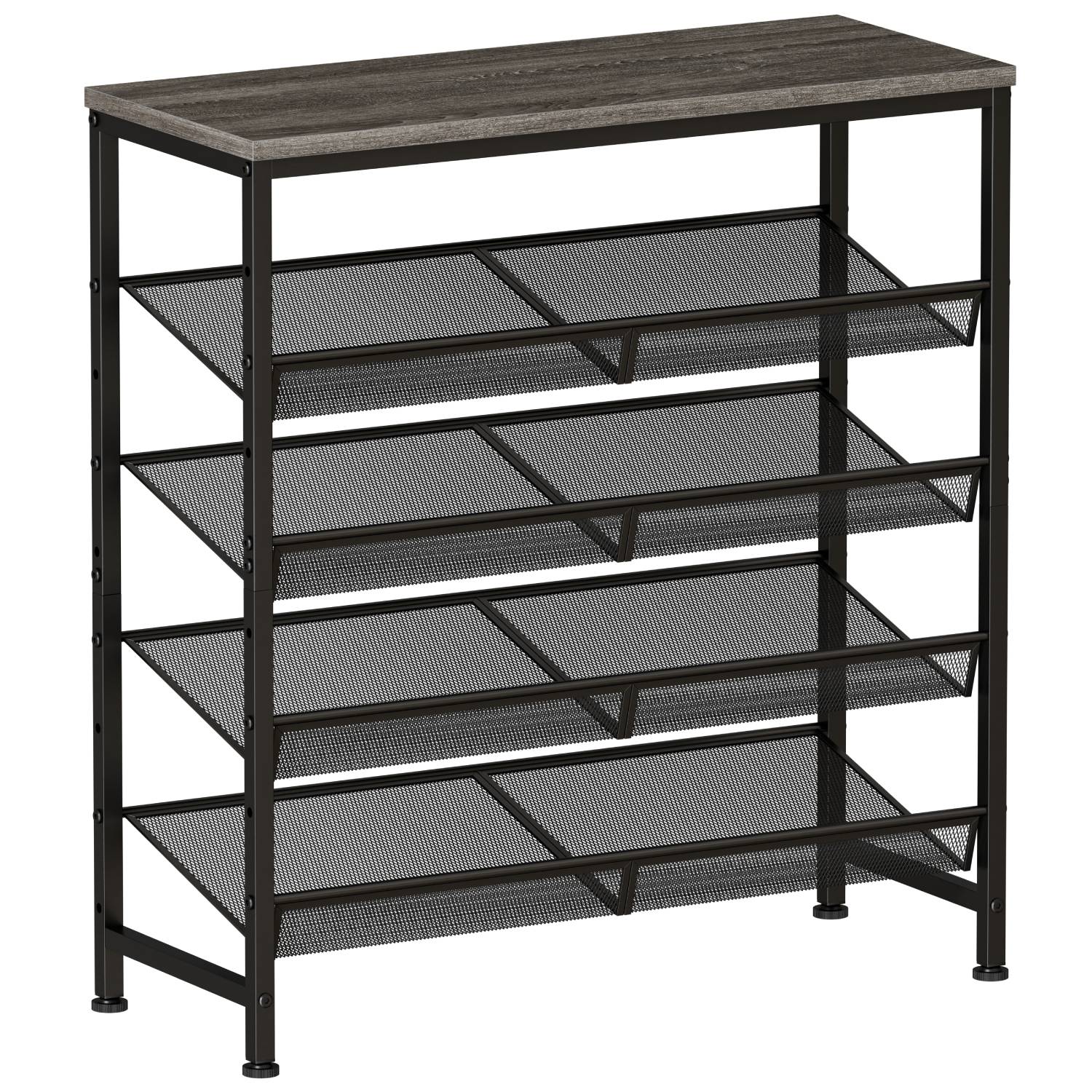 Industrial 5‑Tier Shoe Rack – Solid Wood Top, Adjustable Mesh Shelves, Leveling Feet, view 2