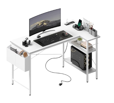 L‑Shaped Desk with Power Socket, USB‑C Hub, RGB Light Strip & Storage Rack, view 2