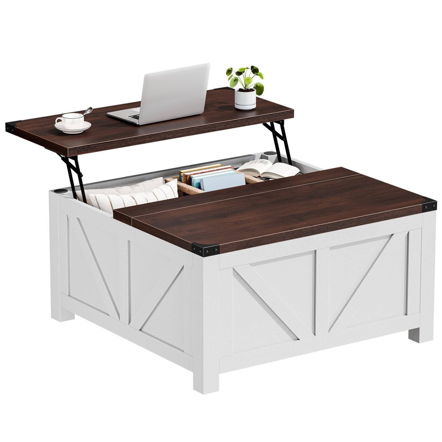Lift Top Coffee Table with USB & Type‑C Charging, Square Storage, view 4