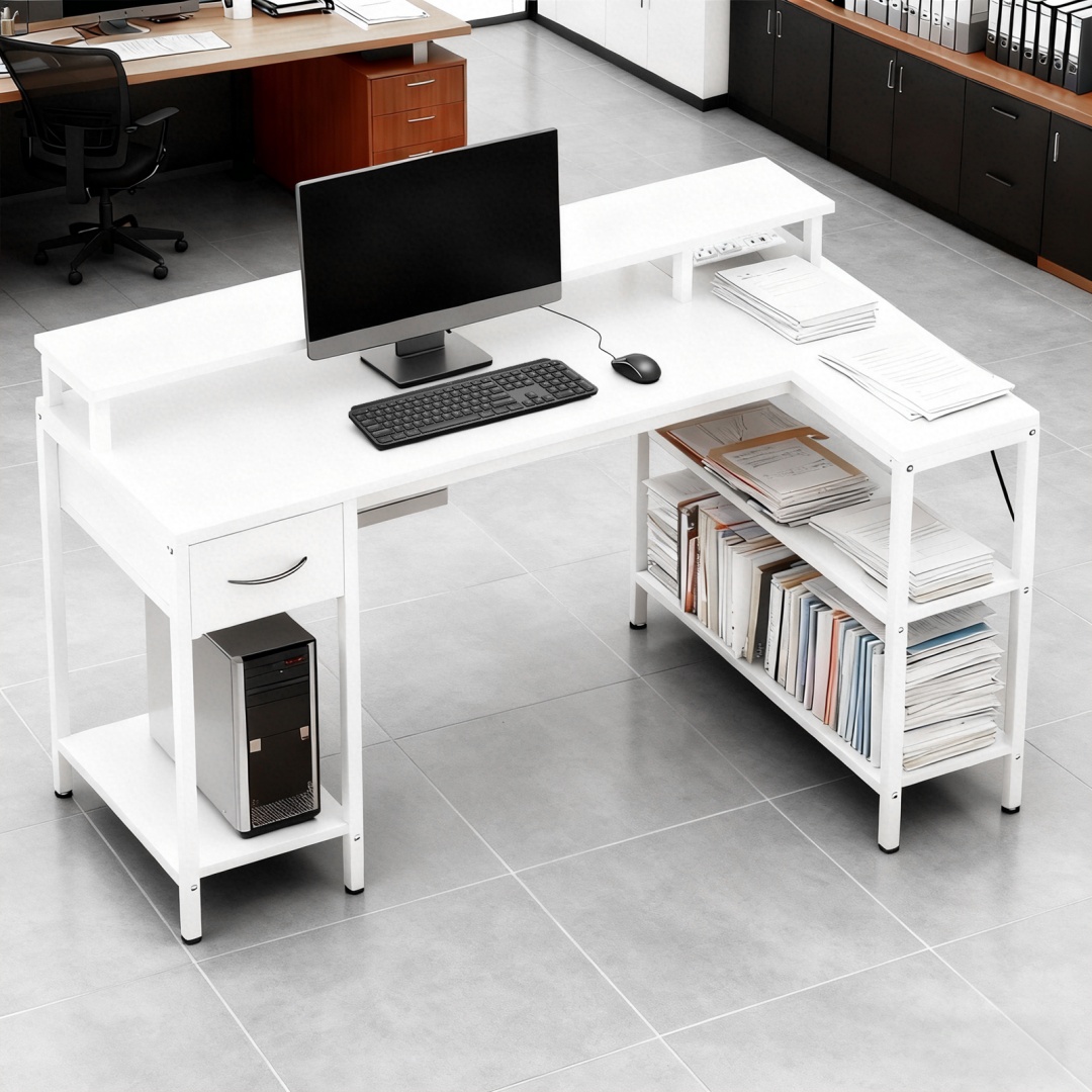 53" L‑Shape Gaming Desk with Built‑In Power Hub, RGB LED Strip & Monitor Riser, view 2
