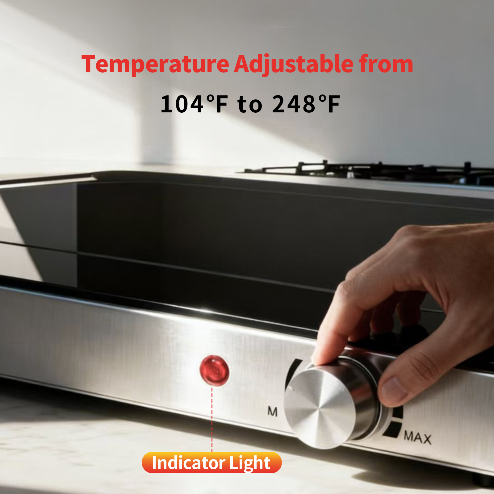 Electric Warming Tray, 24.8" Glass Top Buffet Server With Temp Dial, view 6