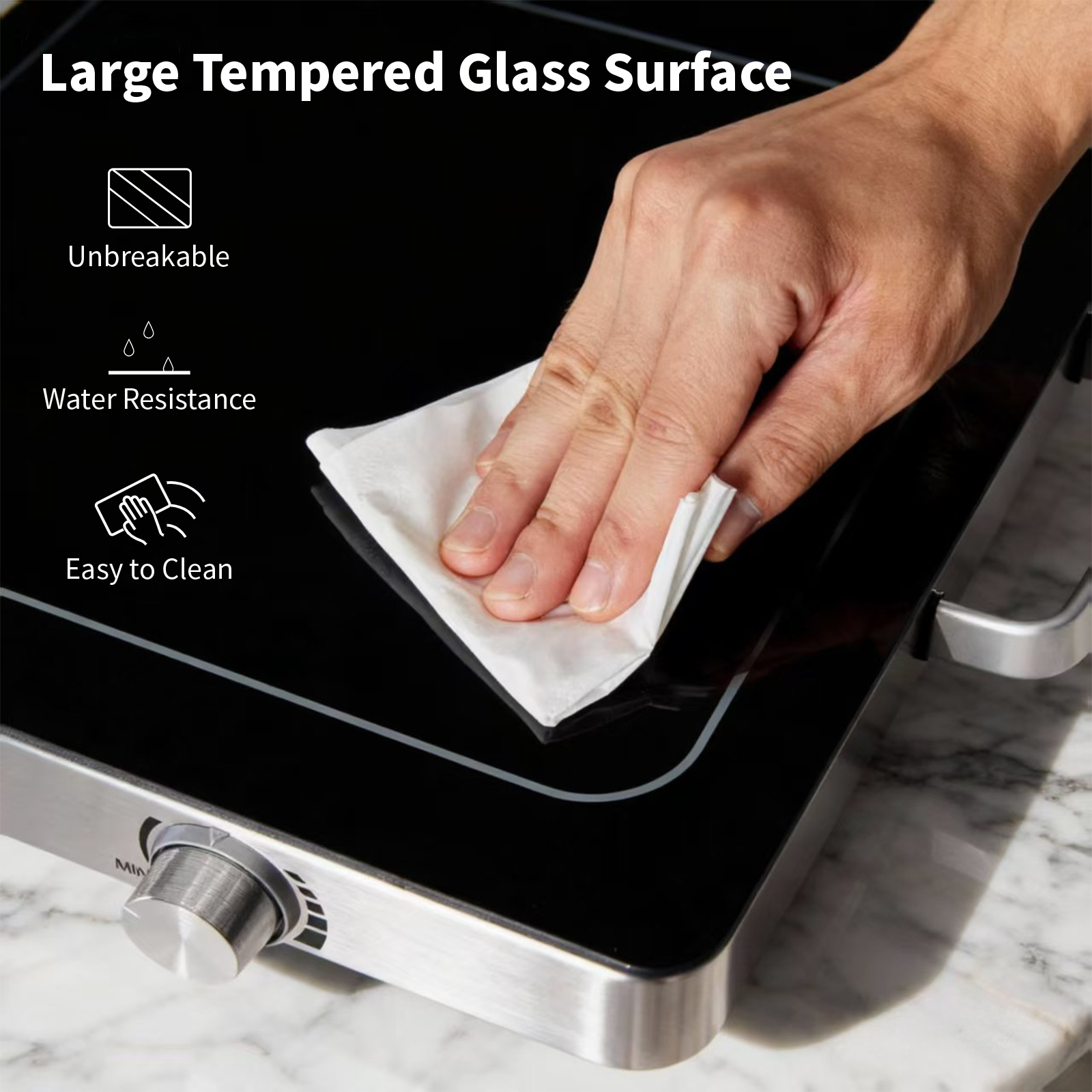 Electric Warming Tray, 24.8" Glass Top Buffet Server With Temp Dial, view 7