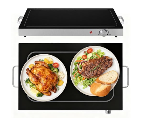 Electric Warming Tray, 24.8" Glass Top Buffet Server With Temp Dial, view 8