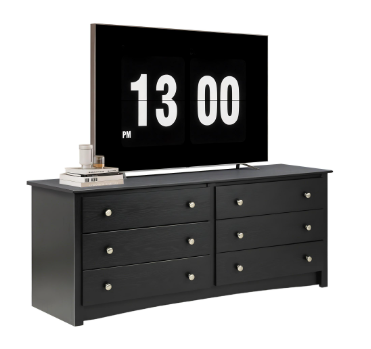 59‑Inch Black TV Cabinet with 6 Drawers – Multi‑Function Wardrobe & Bedside Table, view 2