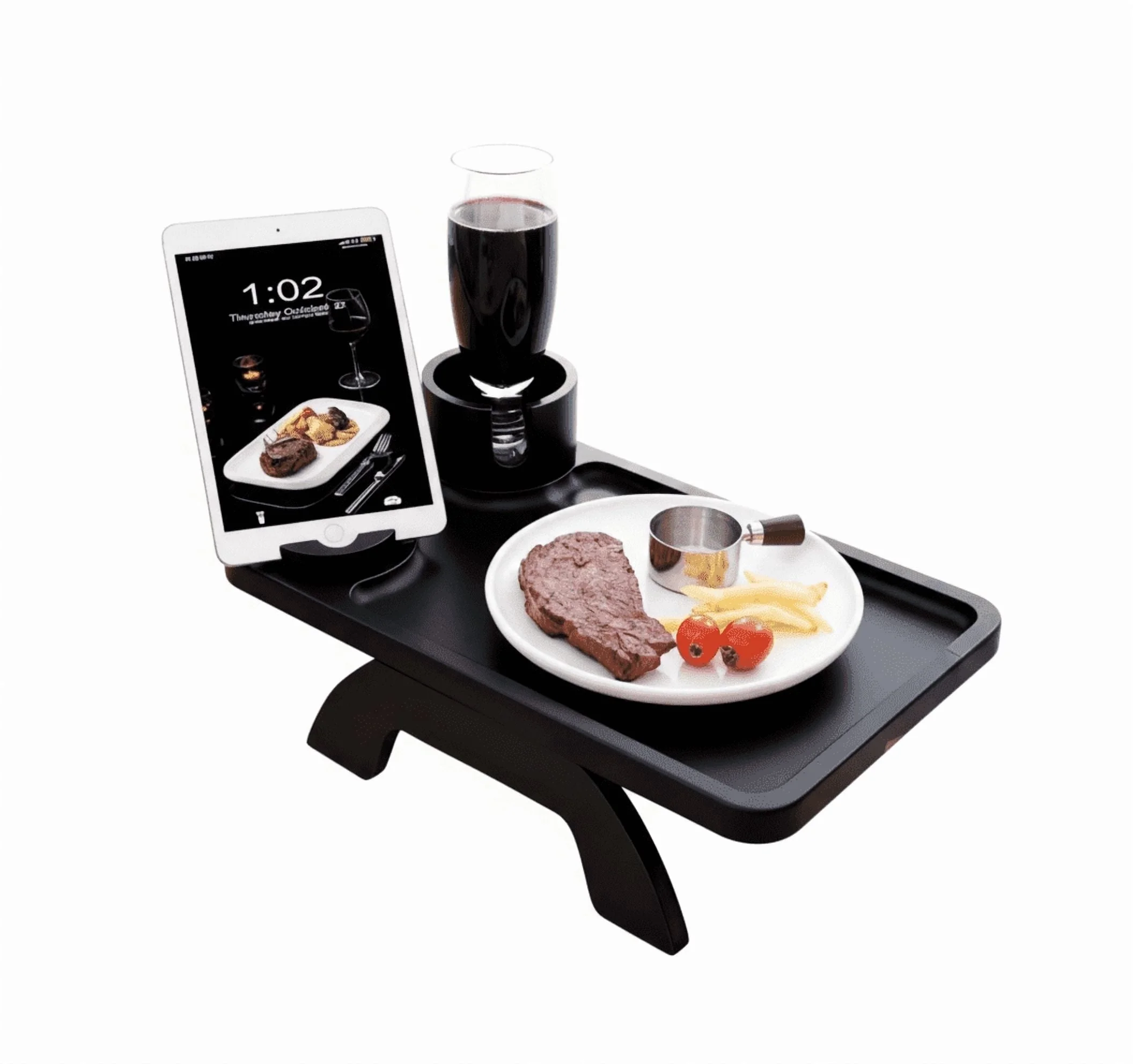 Sofa Armrest Tray And Three-in-one Clip-on Desktop TV Tray With Rotating Cup Holder And Mobile Phone Stand