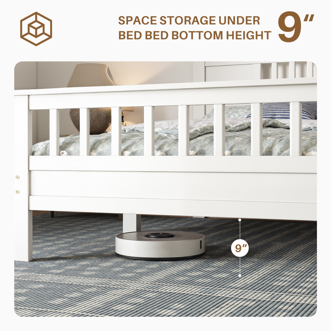 Twin Platform Bed Frame With Slatted Headboard and Footboard, White Wood, view 2