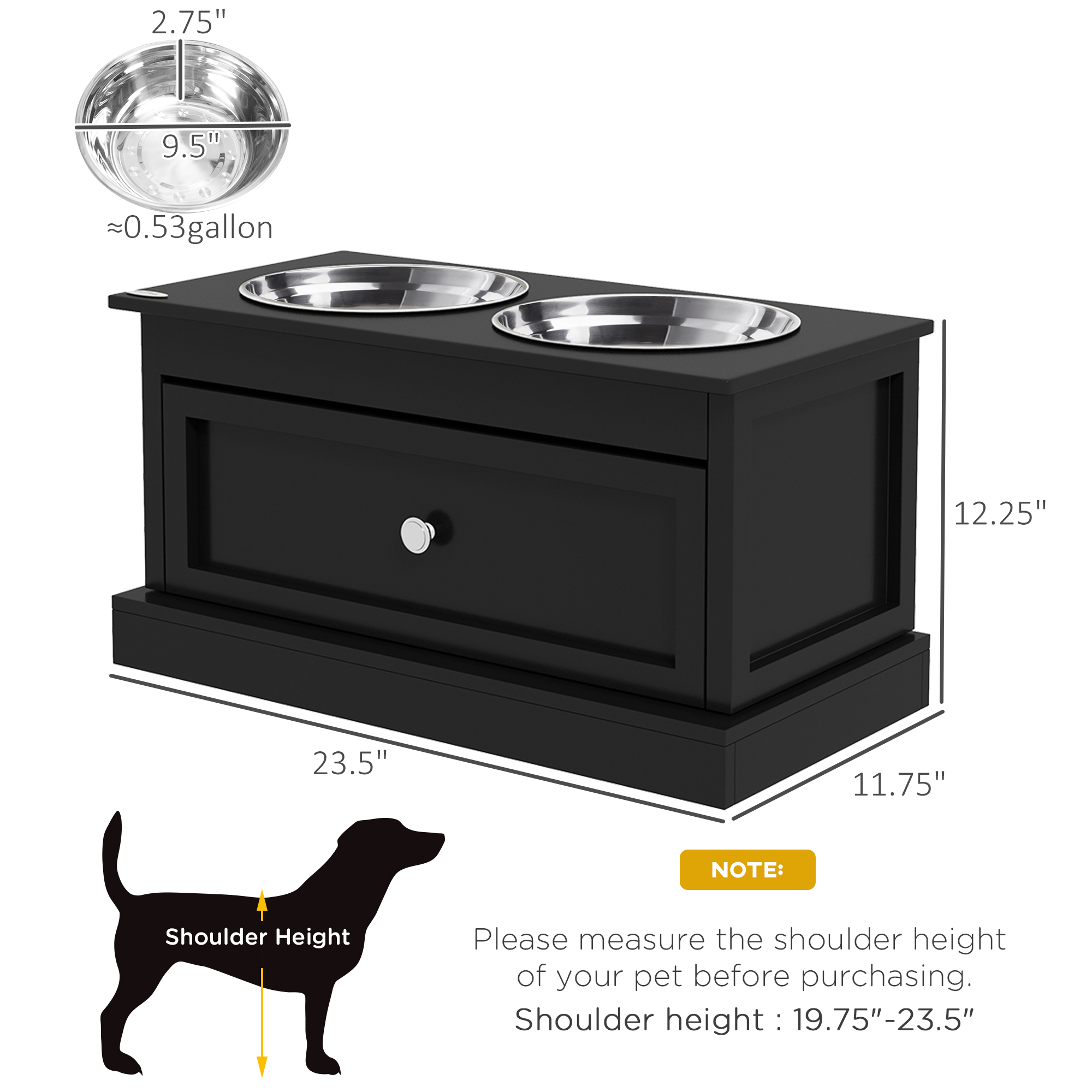 Elevated Dog Feeding Station with Storage Drawer & 2 Steel Bowls, view 3