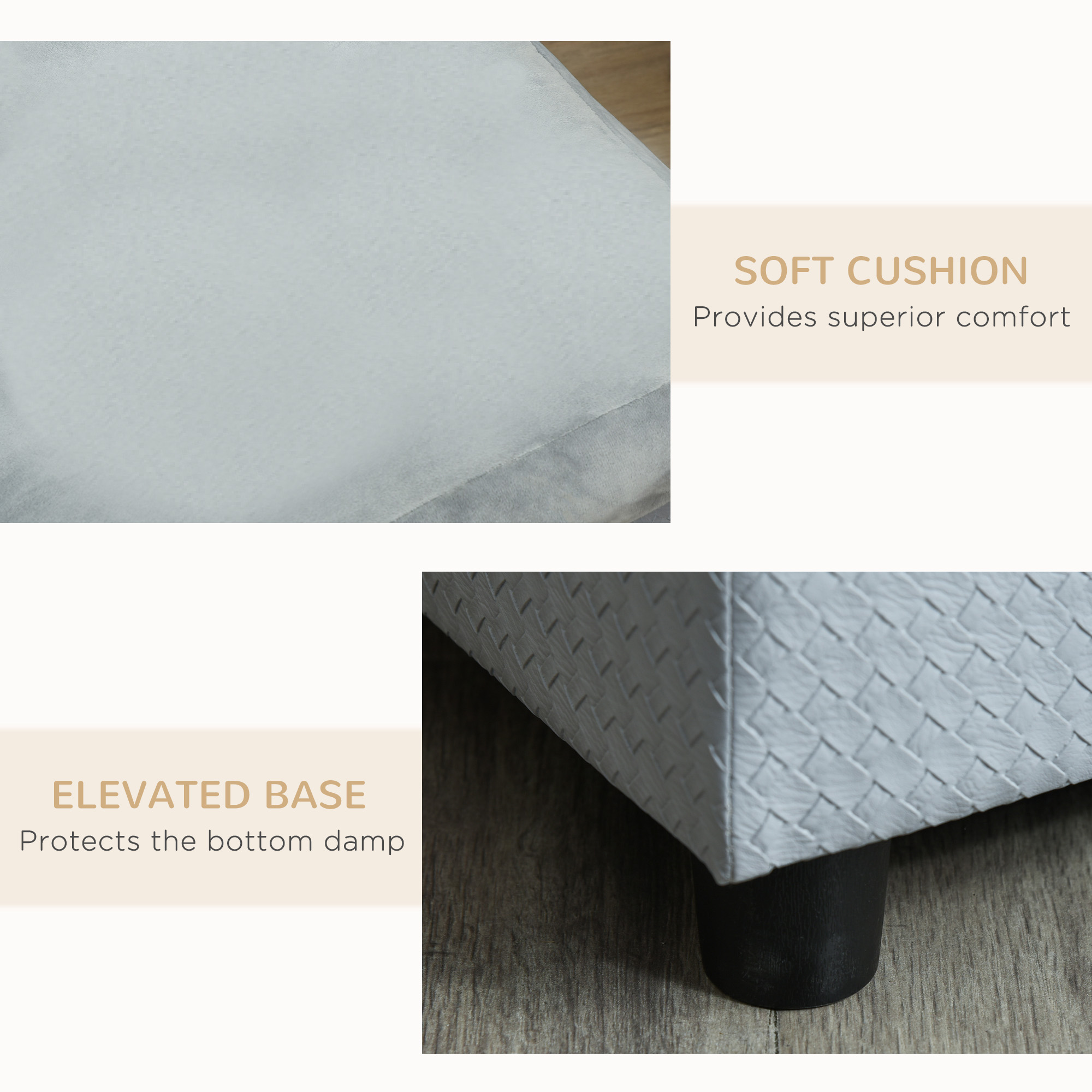 Pale Gray Velvet Pet Sofa Bed With Hidden 23L Storage Compartment, view 5