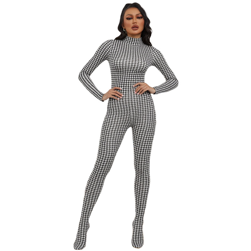 Women's High‑Waist Printed Jumpsuit – Long Sleeve, Slim Fit, view 2