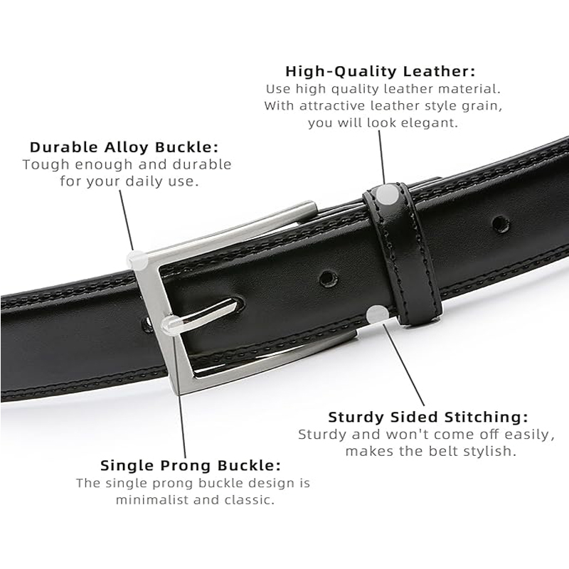 Black Genuine Women's Leather Dress Belt — 100cm, Single Prong Buckle, view 4