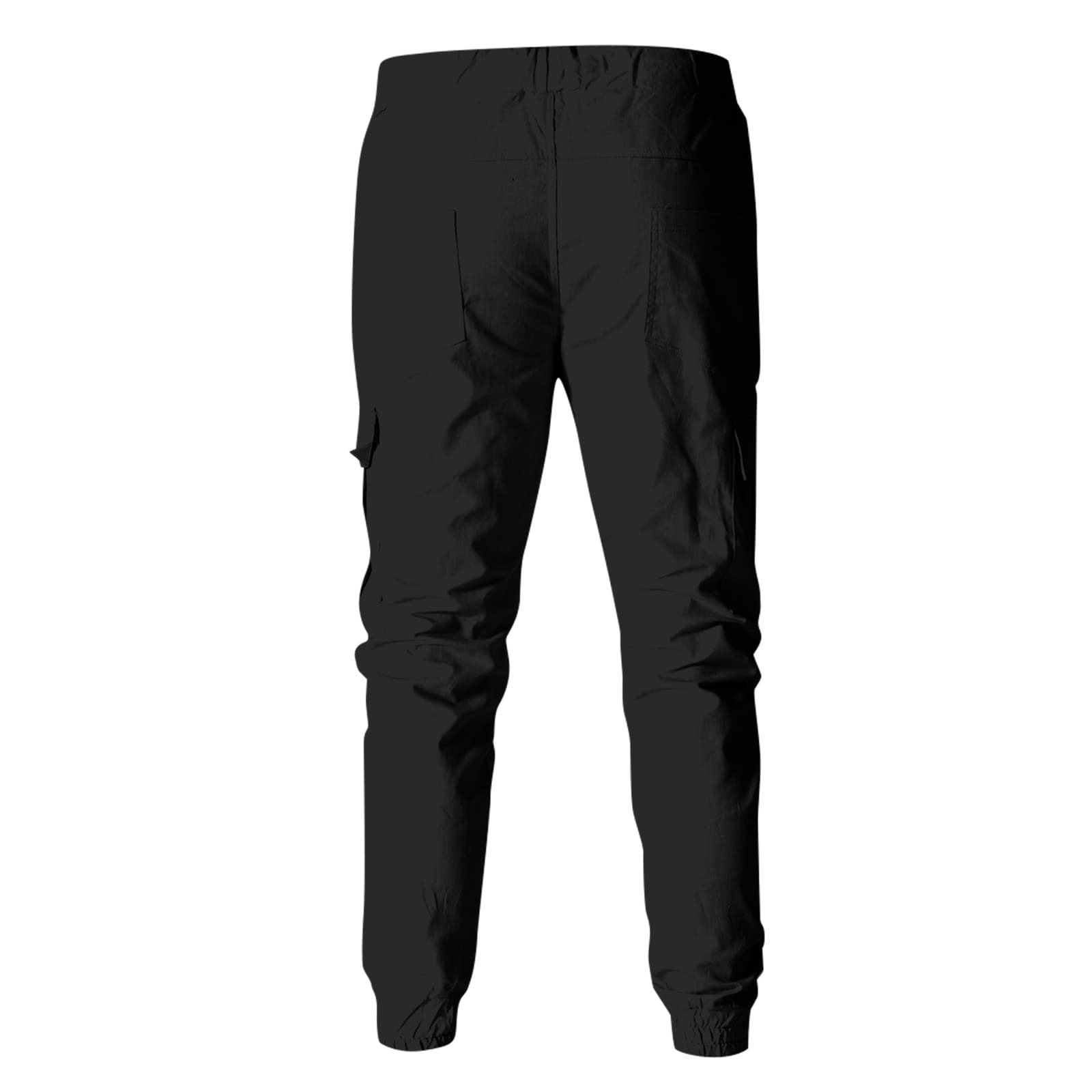 Men's Black Stretch Cargo Joggers — Flap & Zip Pockets, Cuffed Hem, view 2