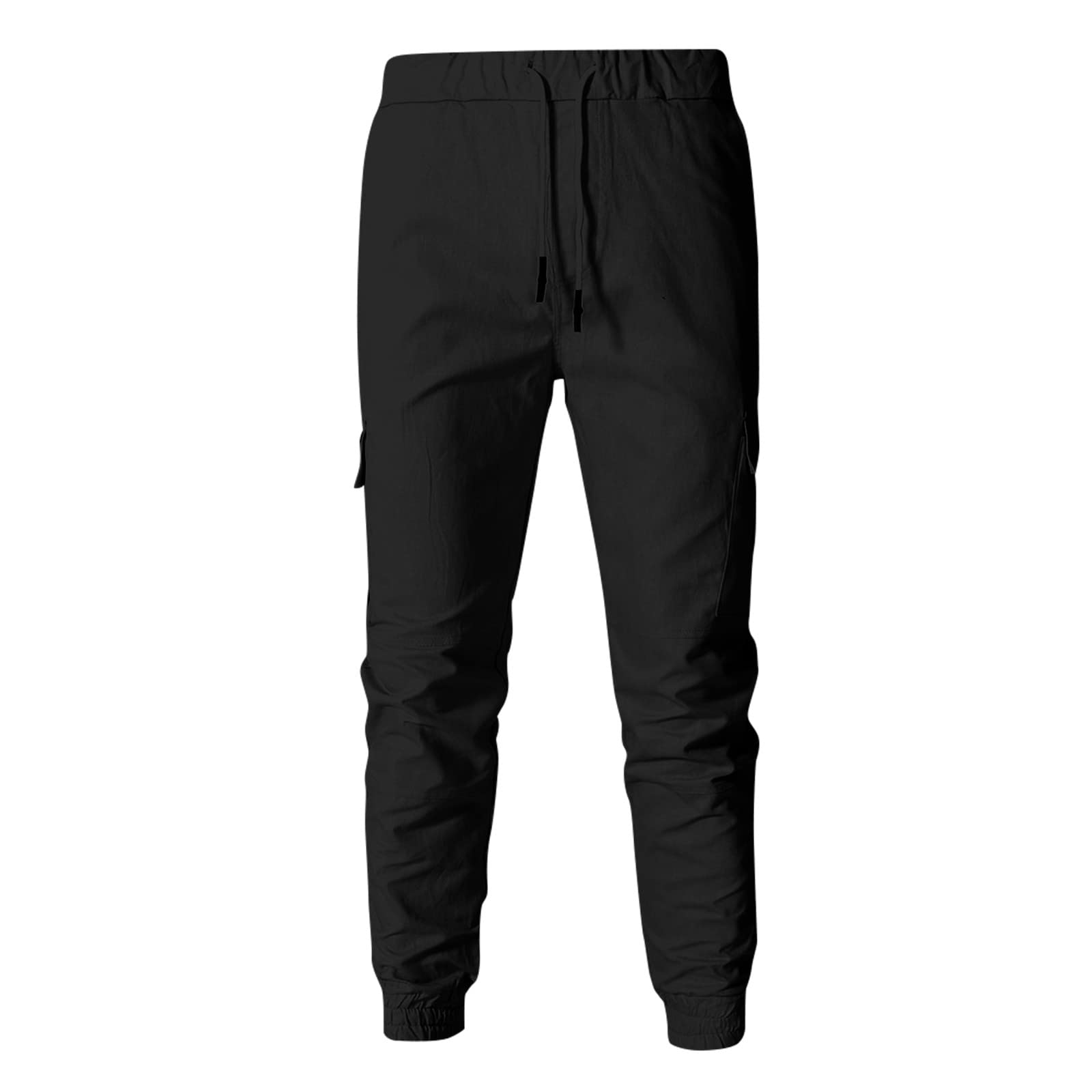 Men's Black Stretch Cargo Joggers — Flap & Zip Pockets, Cuffed Hem