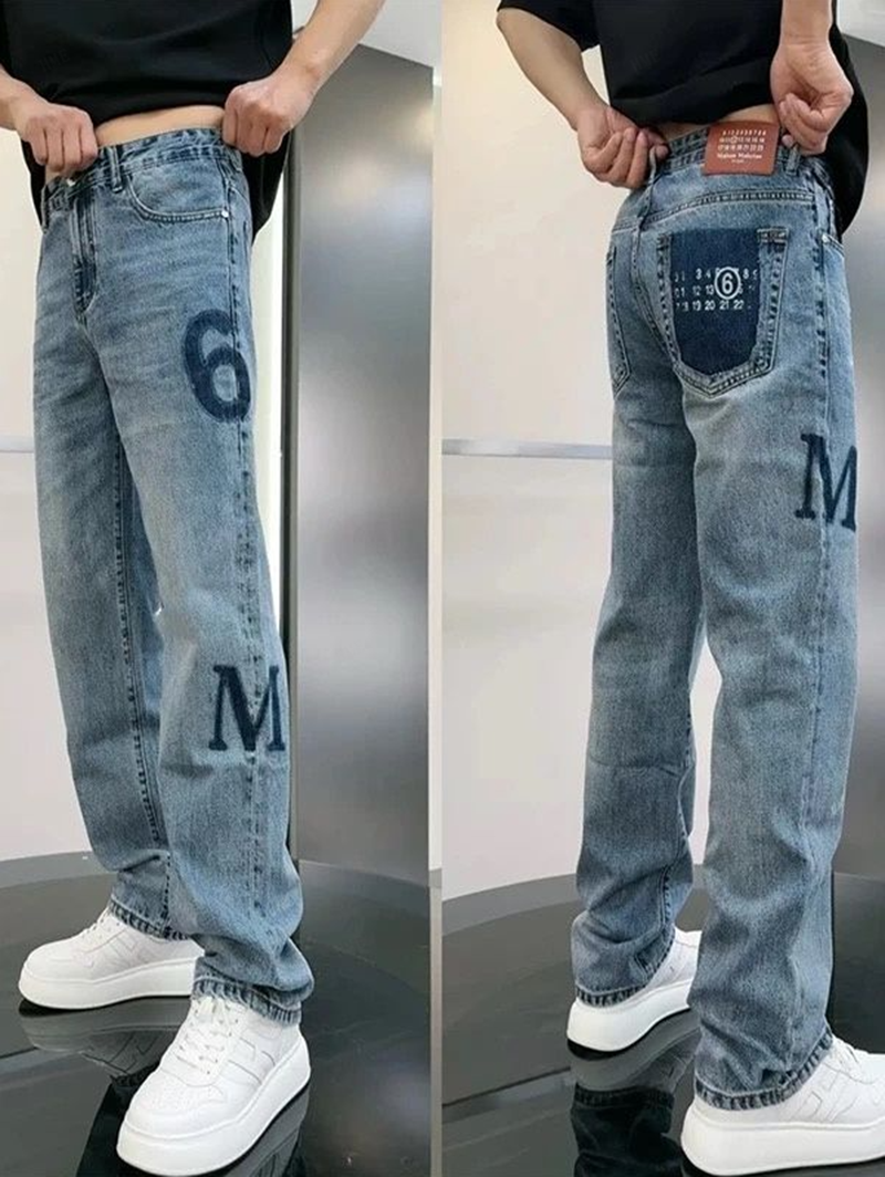 Varsity Letter Men's Jeans — Stonewash Straight-Leg Rigid Cotton Denim, view 6