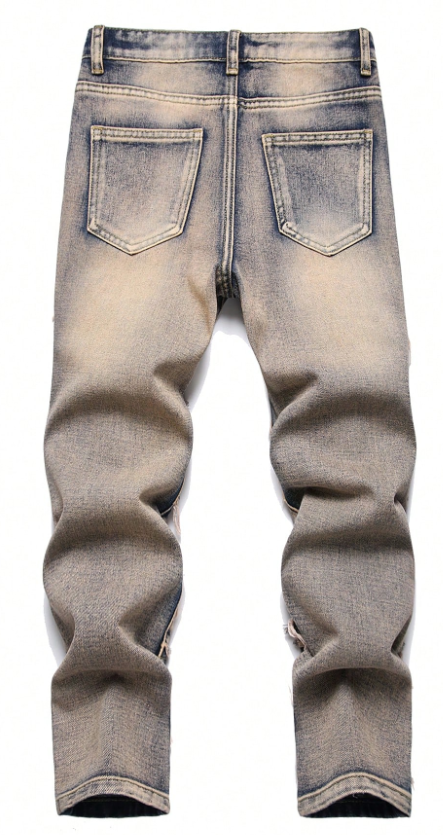 Men's Distressed Rust-Wash Denim Jeans — Shredded Panel Slim Straight, view 2