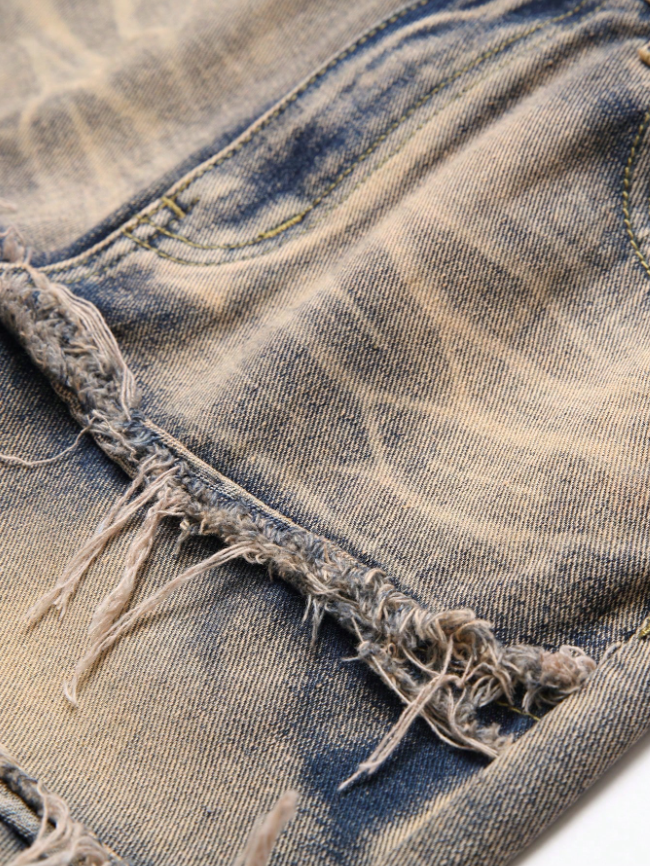 Men's Distressed Rust-Wash Denim Jeans — Shredded Panel Slim Straight, view 8
