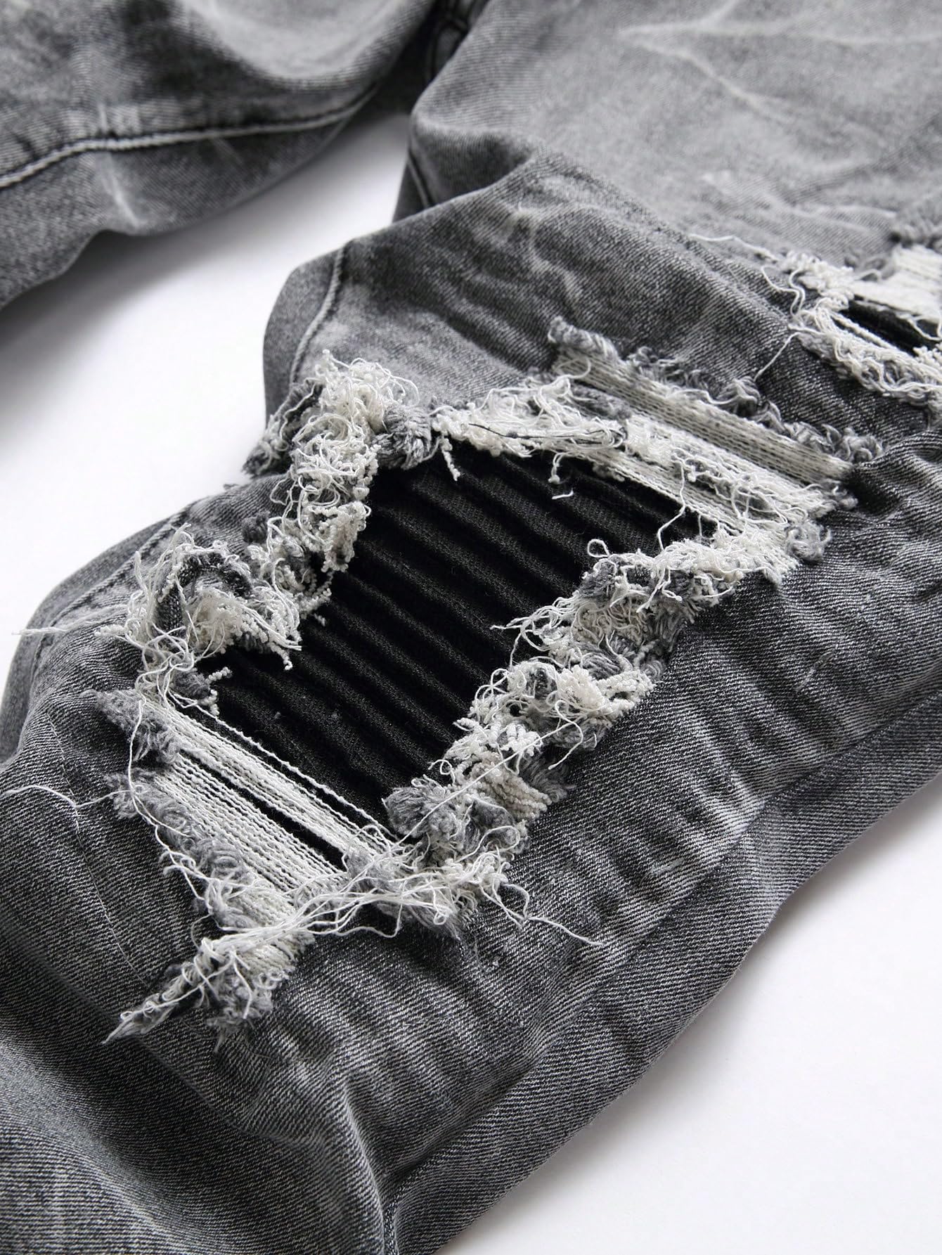 Men's Grey Ripped Skinny Jeans With Black Ribbed Knee Patches, view 4