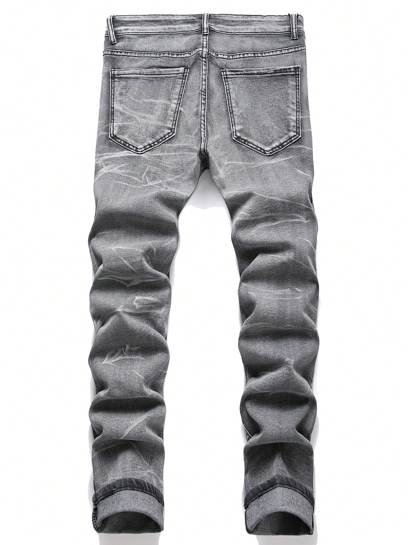Men's Grey Ripped Skinny Jeans With Black Ribbed Knee Patches, view 3