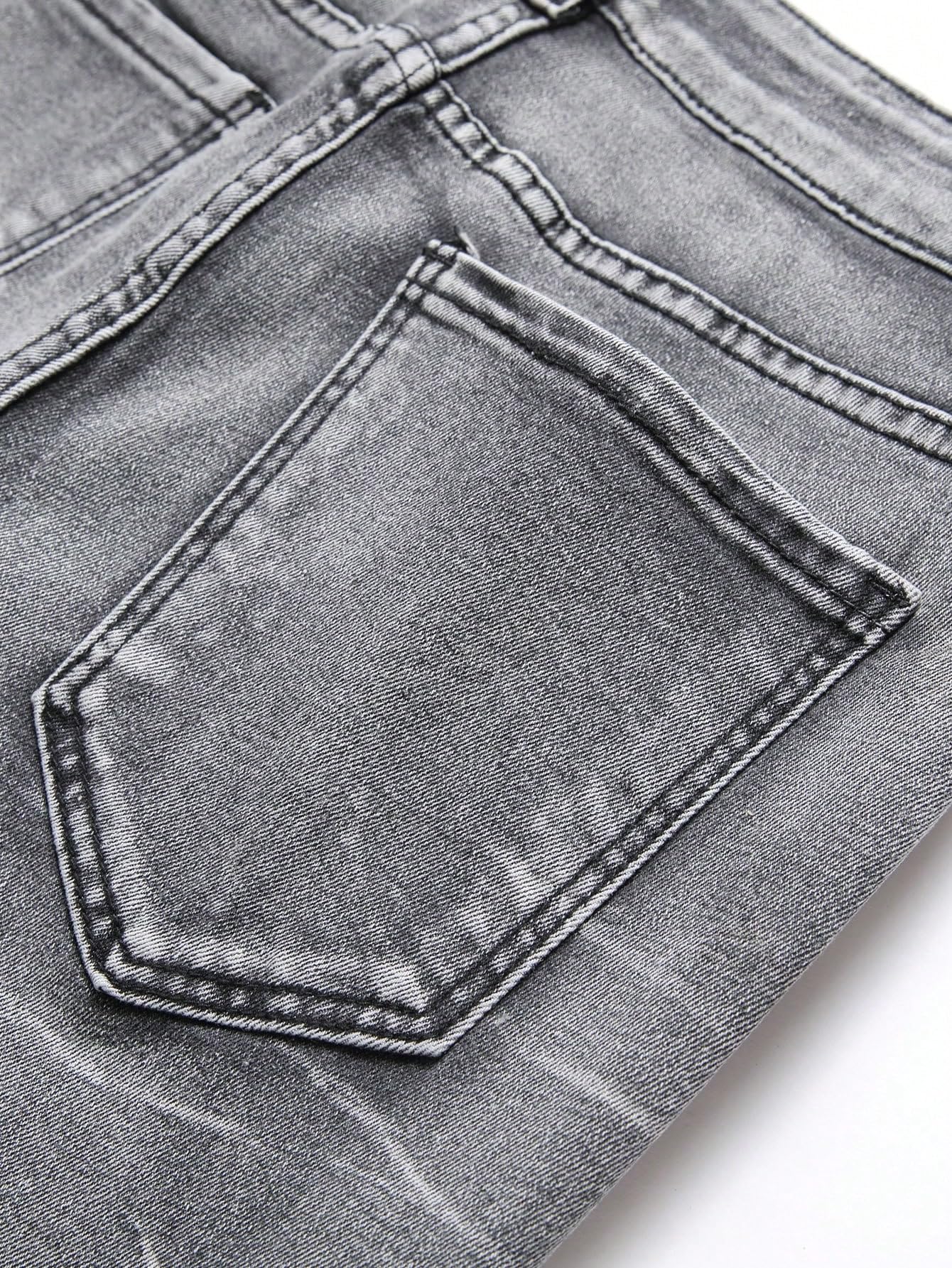 Men's Grey Ripped Skinny Jeans With Black Ribbed Knee Patches, view 6