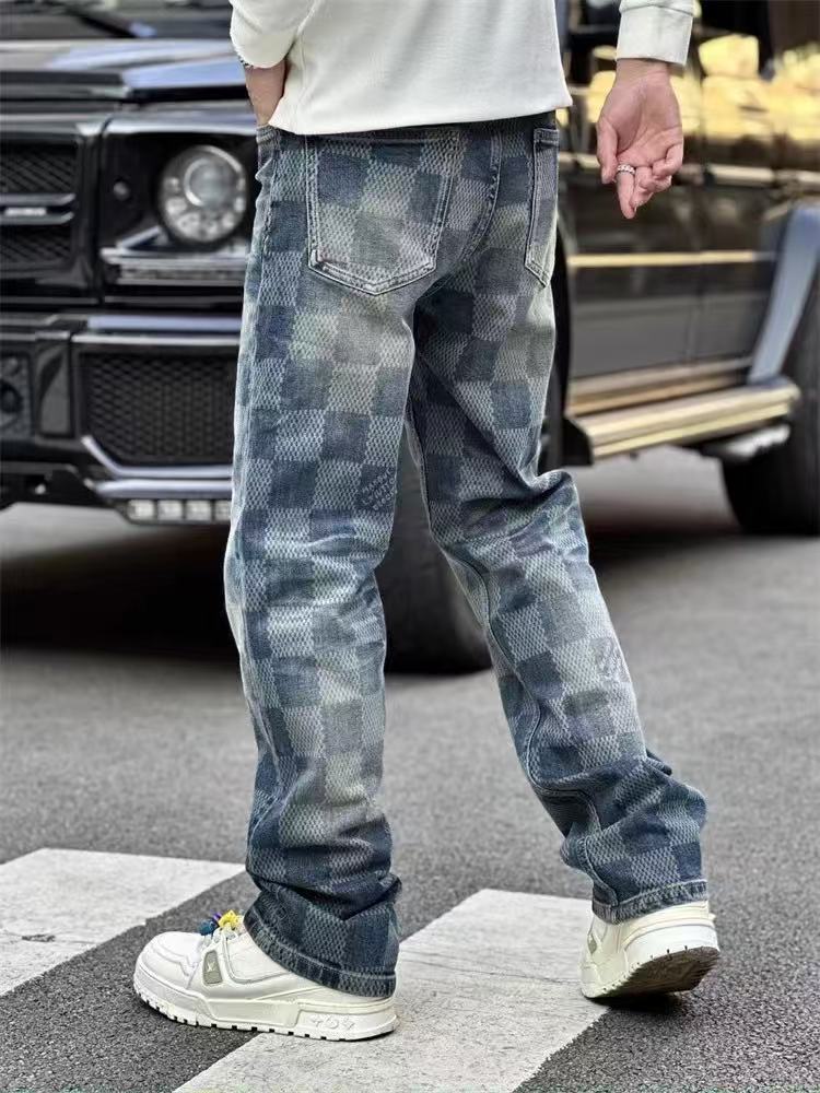 Checkerboard Washed Denim Jeans — Men's Straight Leg, Stretch Cotton, view 8