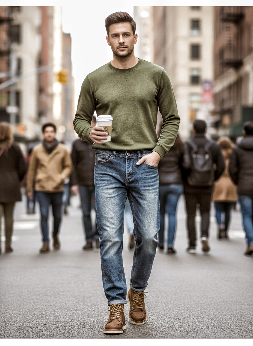 Men's Slim Straight Jeans — Vintage Faded Wash, Stretch Denim, view 3