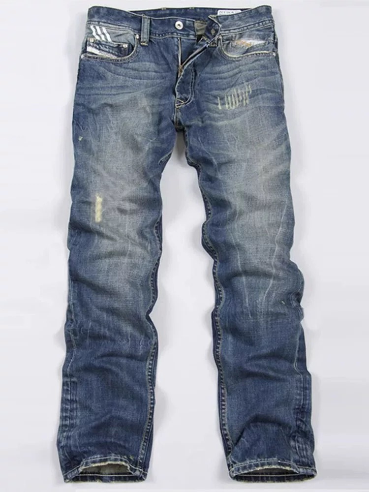 Men's Slim Straight Jeans — Vintage Faded Wash, Stretch Denim, view 5
