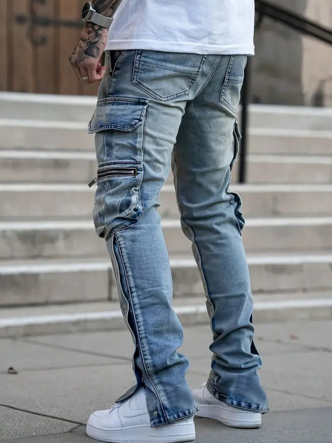 Men's Vintage Wash Cargo Jeans — Snap Hems, Zip & Flap Pockets, view 3