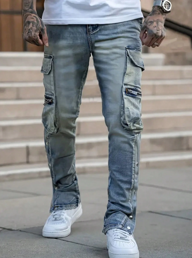 Men's Vintage Wash Cargo Jeans — Snap Hems, Zip & Flap Pockets, view 5
