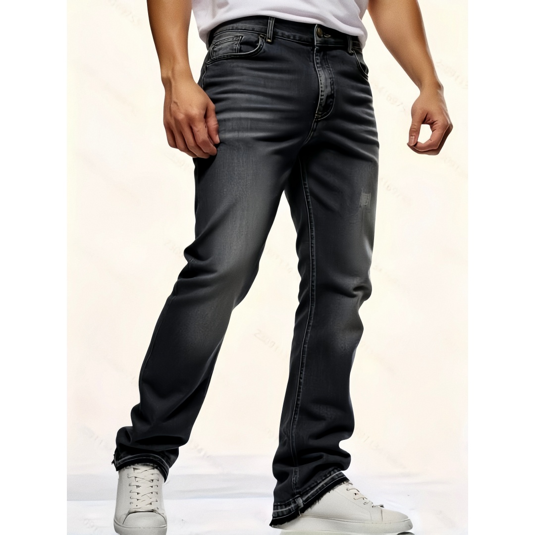 Men's Grey Acid Wash Stacked Flare Jeans With Ankle Zips, view 6