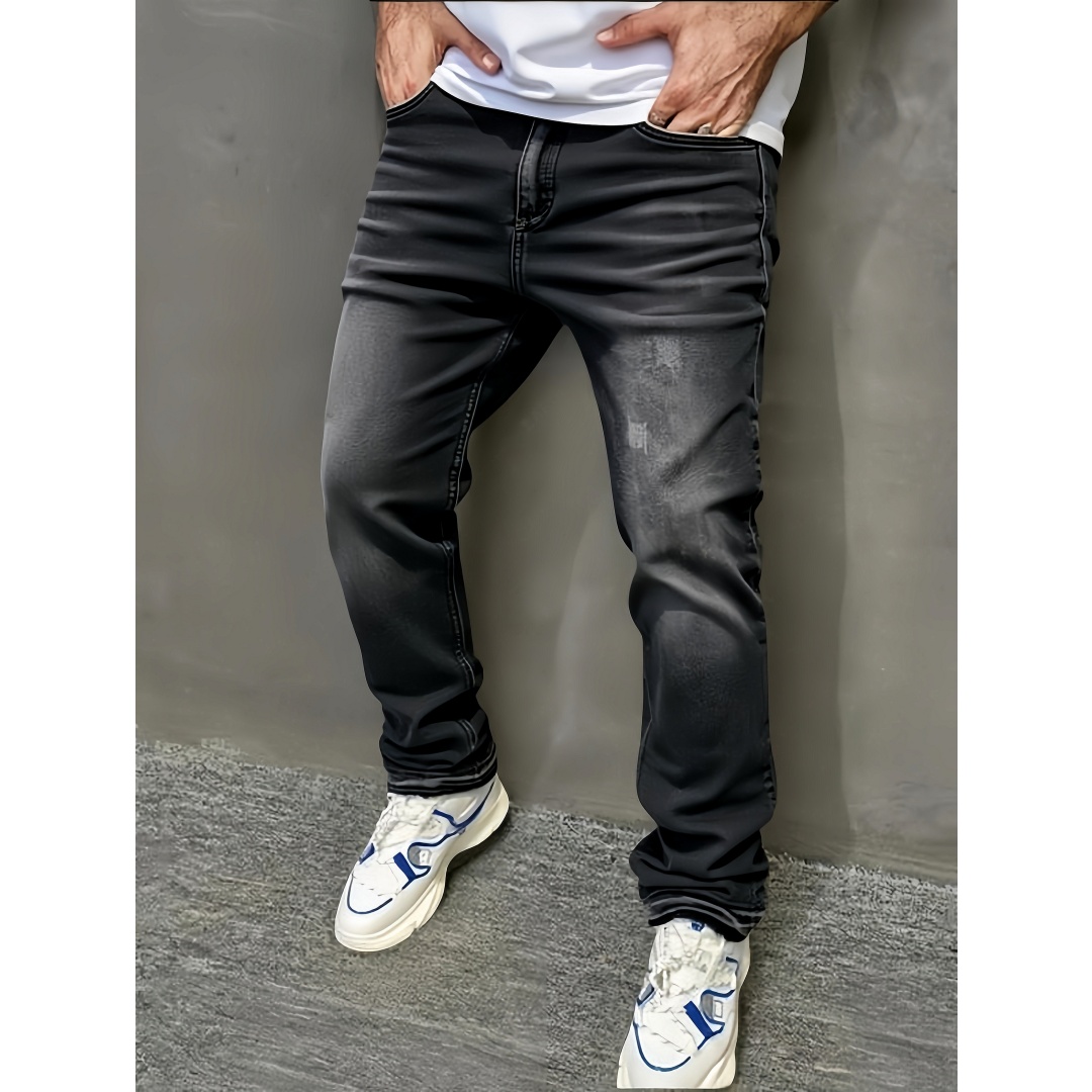 Men's Grey Acid Wash Stacked Flare Jeans With Ankle Zips, view 7