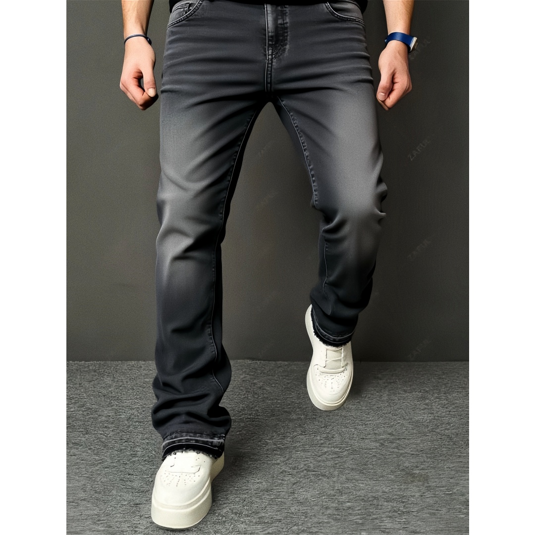 Men's Grey Acid Wash Stacked Flare Jeans With Ankle Zips