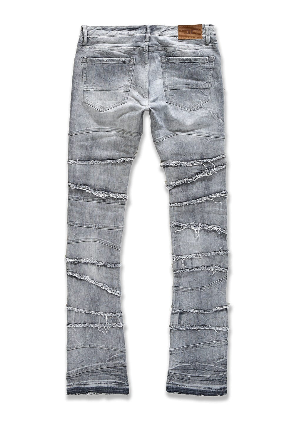 Men's Grey Stacked Jeans — Frayed Panel Slim Straight Denim, view 7