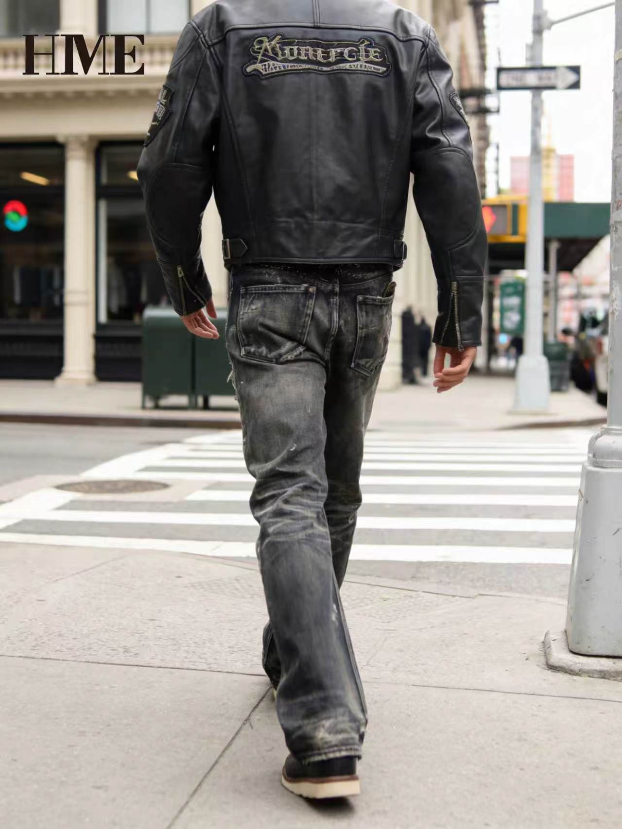 Men's Distressed Jeans — Shredded Straight-Leg Biker Denim, view 3