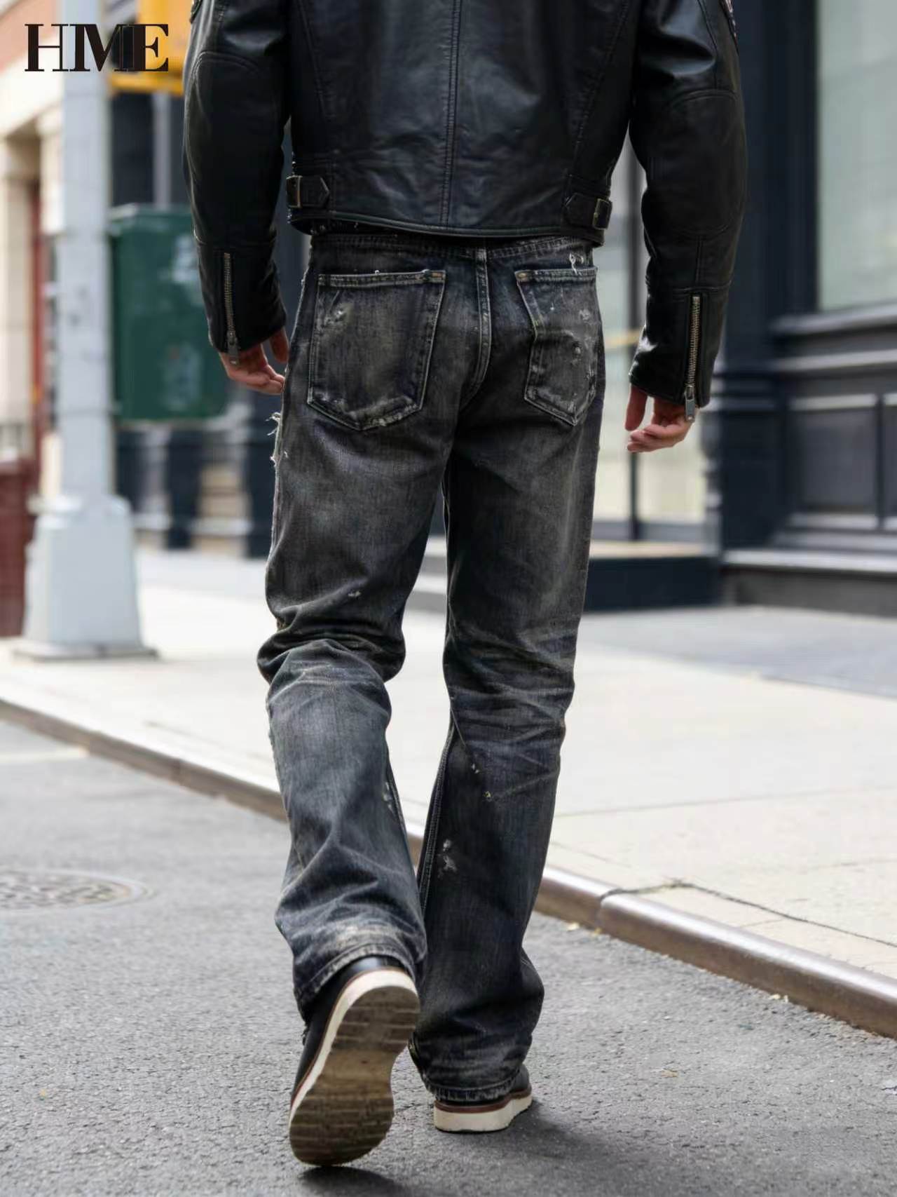 Men's Distressed Jeans — Shredded Straight-Leg Biker Denim, view 4