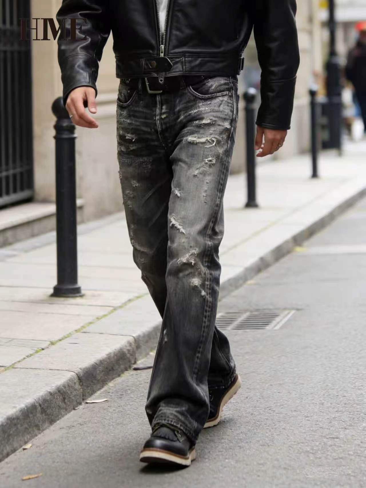 Men's Distressed Jeans — Shredded Straight-Leg Biker Denim, view 5