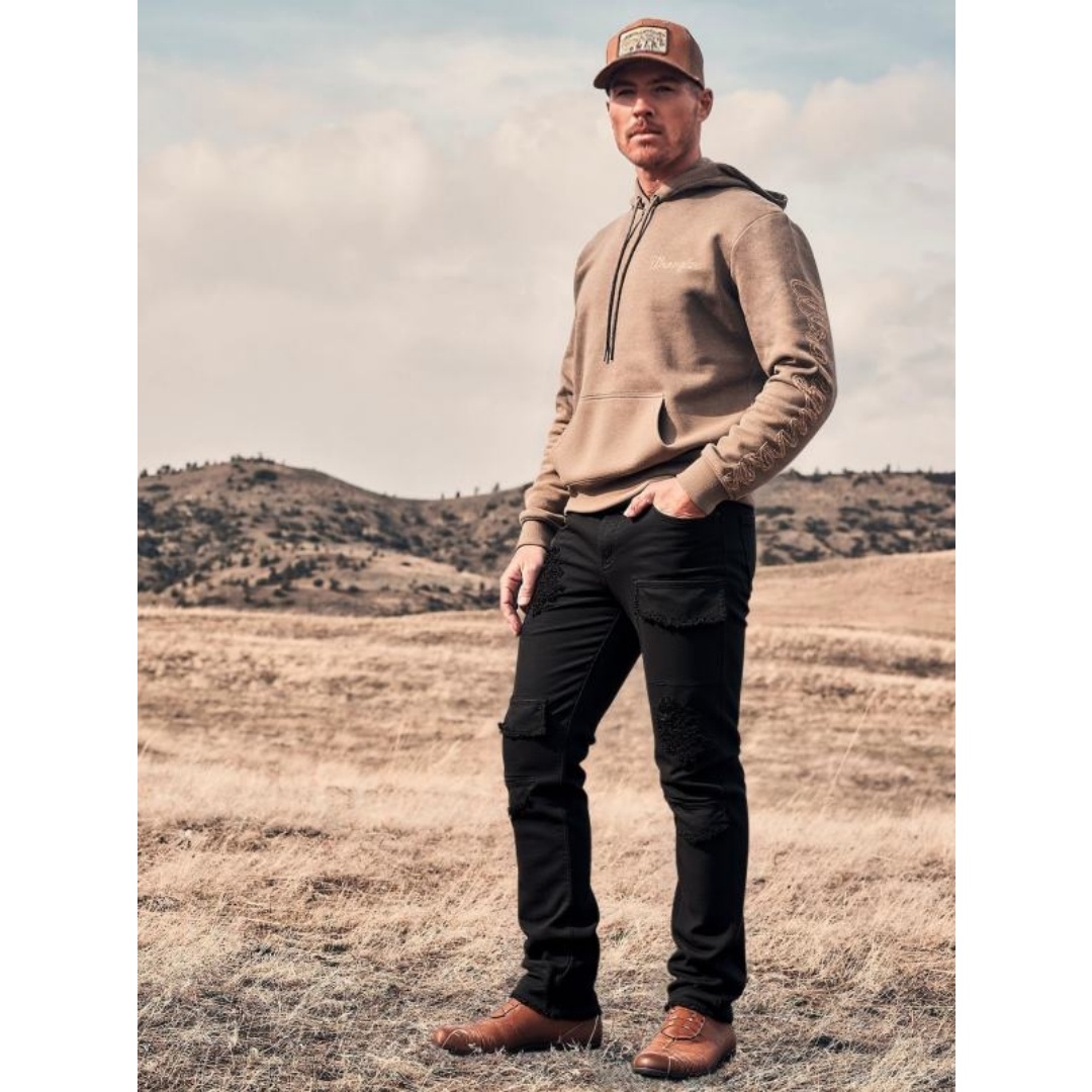 Men's Black Stacked Flare Cargo Jeans — Distressed Patch Pockets - XXL, view 5