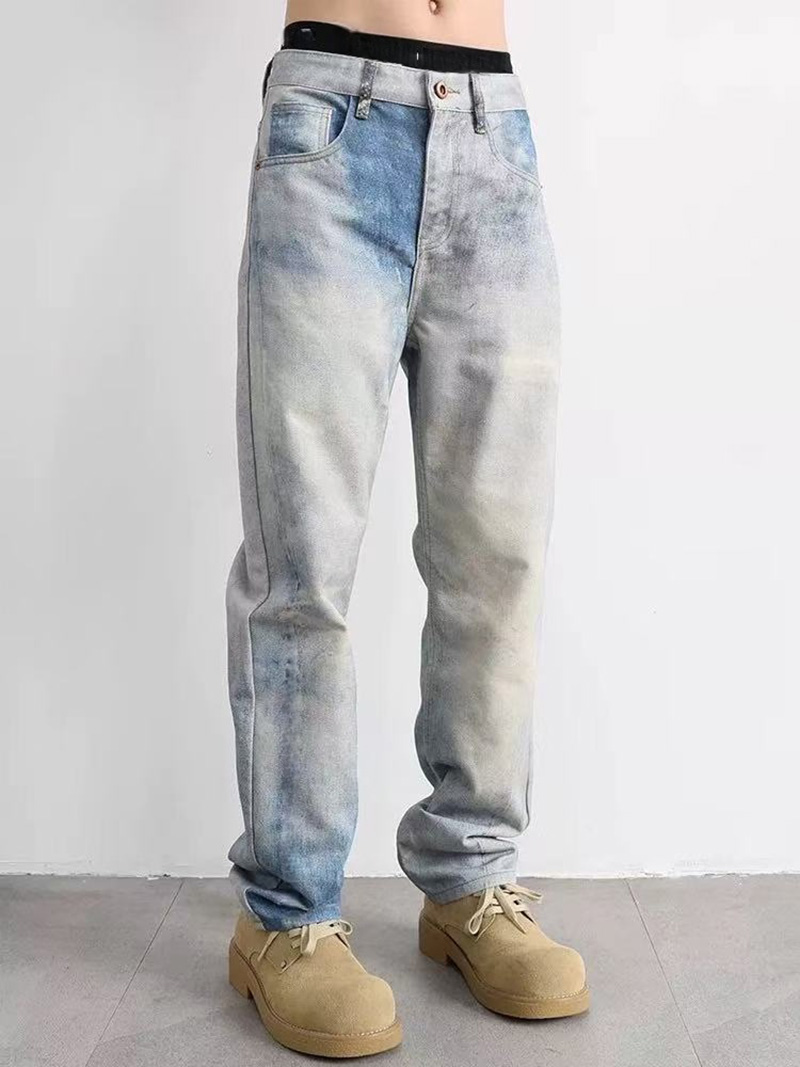 Men's Acid Wash Straight Leg Stretch Jeans — Cloud Faded Blue - Sizes M, XXL, view 6