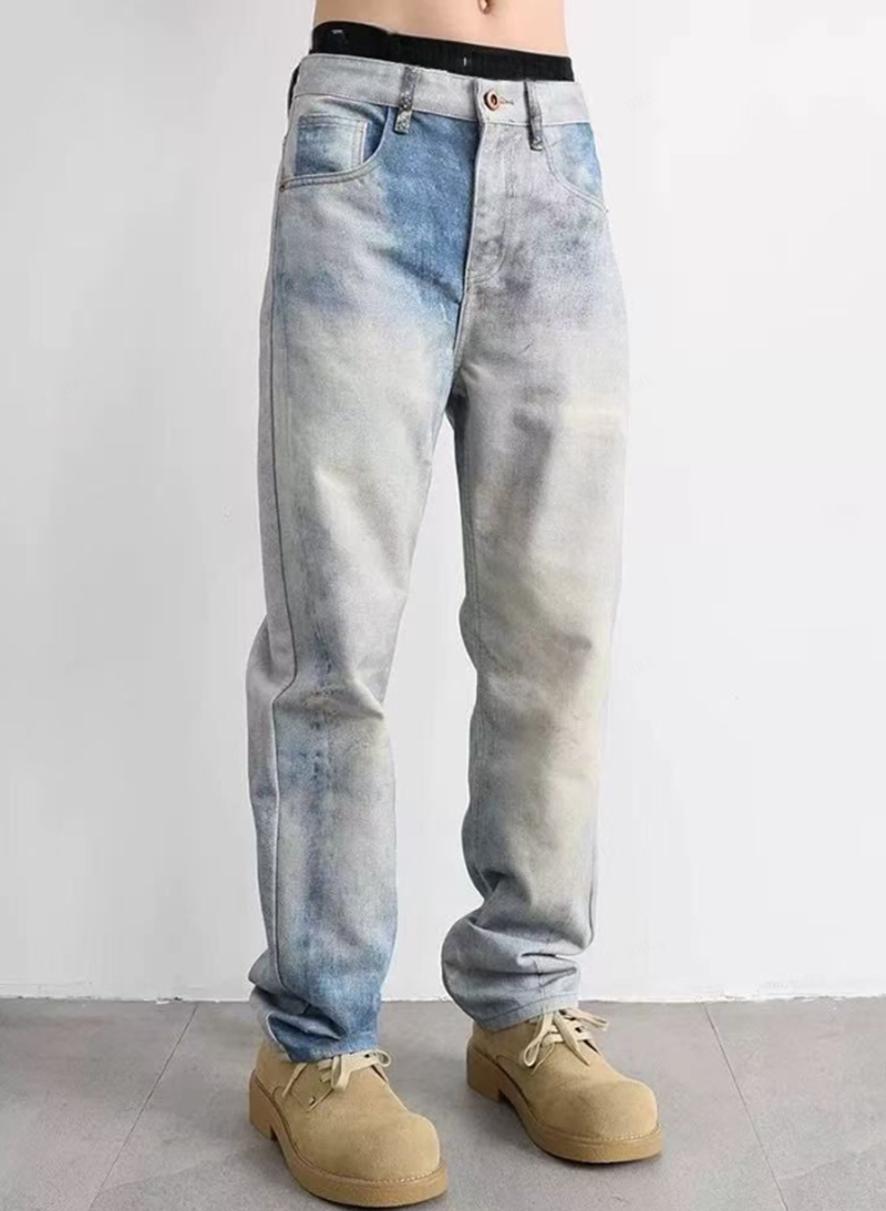 Men's Acid Wash Straight Leg Stretch Jeans — Cloud Faded Blue - Sizes M, XXL, view 7